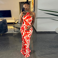 Nouvelle Robe Longue Sexy Sans Manches à Col Halter avec Fleurs 3D et Effet Enveloppant sur les Hanches pour Fête d'Anniversaire
