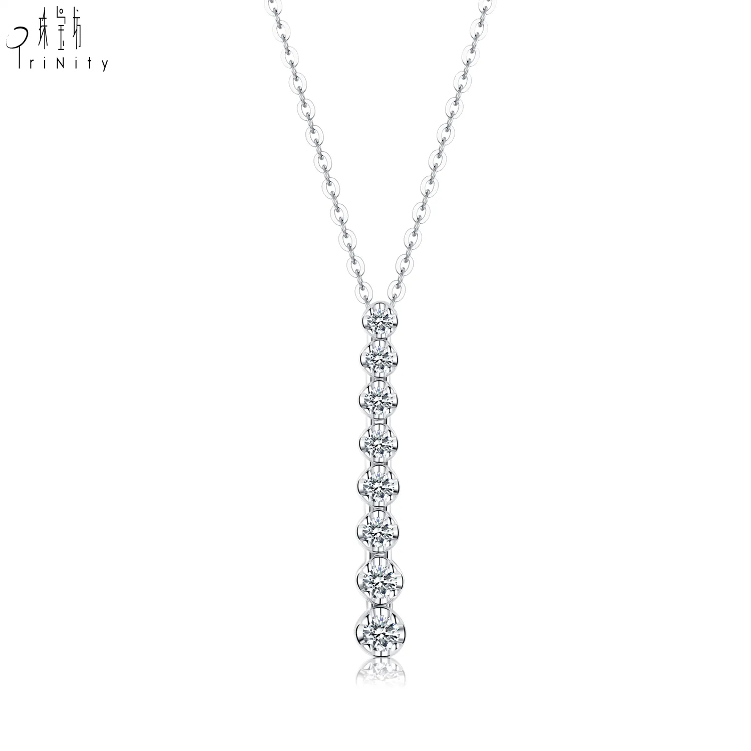 Trendy Simple Elegant Diamond Jewelry 18K Solid White Gold Natural Diamond Pendant Necklace For Girls