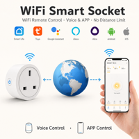 Prise intelligente Wi-Fi standard britannique 16A, application Tuya, commande vocale, matériau ABS, surveillance de la consommation d'énergie, fonction de minuterie, IP21