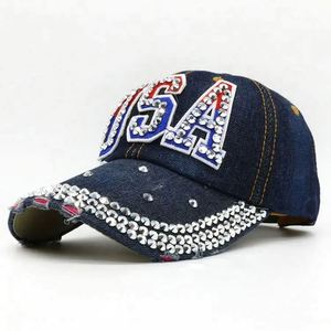 Casquettes de baseball en jean personnalisées, nouvelle mode, bling-bling, avec strass, vente en gros - Product Image 3