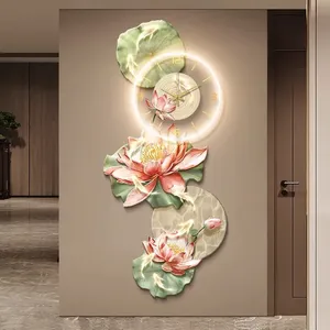 Ultima progettazione pesce con orologio luce a Led pittura acrilica Uv stampa soggiorno idee lampada murale parete luminosa <span class=keywords><strong>arte</strong></span> - Product Image 3