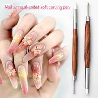 Pinceau à ongles double tête en bois de santal pour le nail art, avec embout en silicone pour mélange et sculpture, manche en bois, grattoir multifonctionnel et outil de gaufrage pour ongles