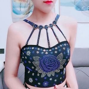 女性夏季韩版性感花朵水钻玫瑰夜总会闪亮亮片修身针织吊带背心无袖吊带背心 - Product Image 6