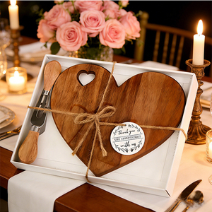 Factory Price Small Heart Shape Wedding Gift Mini Acacia Wooden Cheese Board Set with Cheese Knives Charcuterie Board for Party - Product Image 2