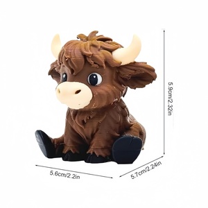 Adorno <span class=keywords><strong>de</strong></span> vaca Highland impreso en 3D, Mini figura <span class=keywords><strong>de</strong></span> 2,32 ", Toro Sentado, protección del medio ambiente para decoración del hogar, juguete para niños <span class=keywords><strong>de</strong></span> interior y exterior - Product Image 3