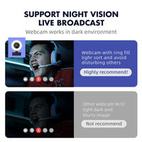 Webcam HD 1080p dengan Ring Light dan Mikrofon, Kecerahan Dapat Diatur, Grosir Baru 2023, untuk PC dan Skype