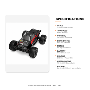 <span class=keywords><strong>Camion</strong></span> RC <span class=keywords><strong>1</strong></span>:<span class=keywords><strong>10</strong></span> 2.4G 4x4 haute vitesse tout-terrain, voiture télécommandée 40KM/H avec batterie 7.4V et charge USB pour enfants et adultes - Product Image 6