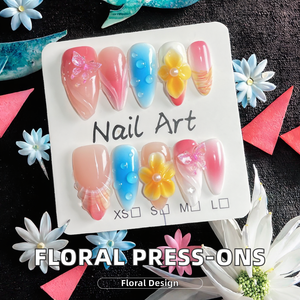 <span class=keywords><strong>Uñas</strong></span> Postizas de <span class=keywords><strong>Verano</strong></span> con Diseño de Flores 3D Hechas a Mano, Diseño de Almendra, 10 Piezas, <span class=keywords><strong>Uñas</strong></span> Acrílicas de Cobertura Completa con Mariposas - Product Image 2