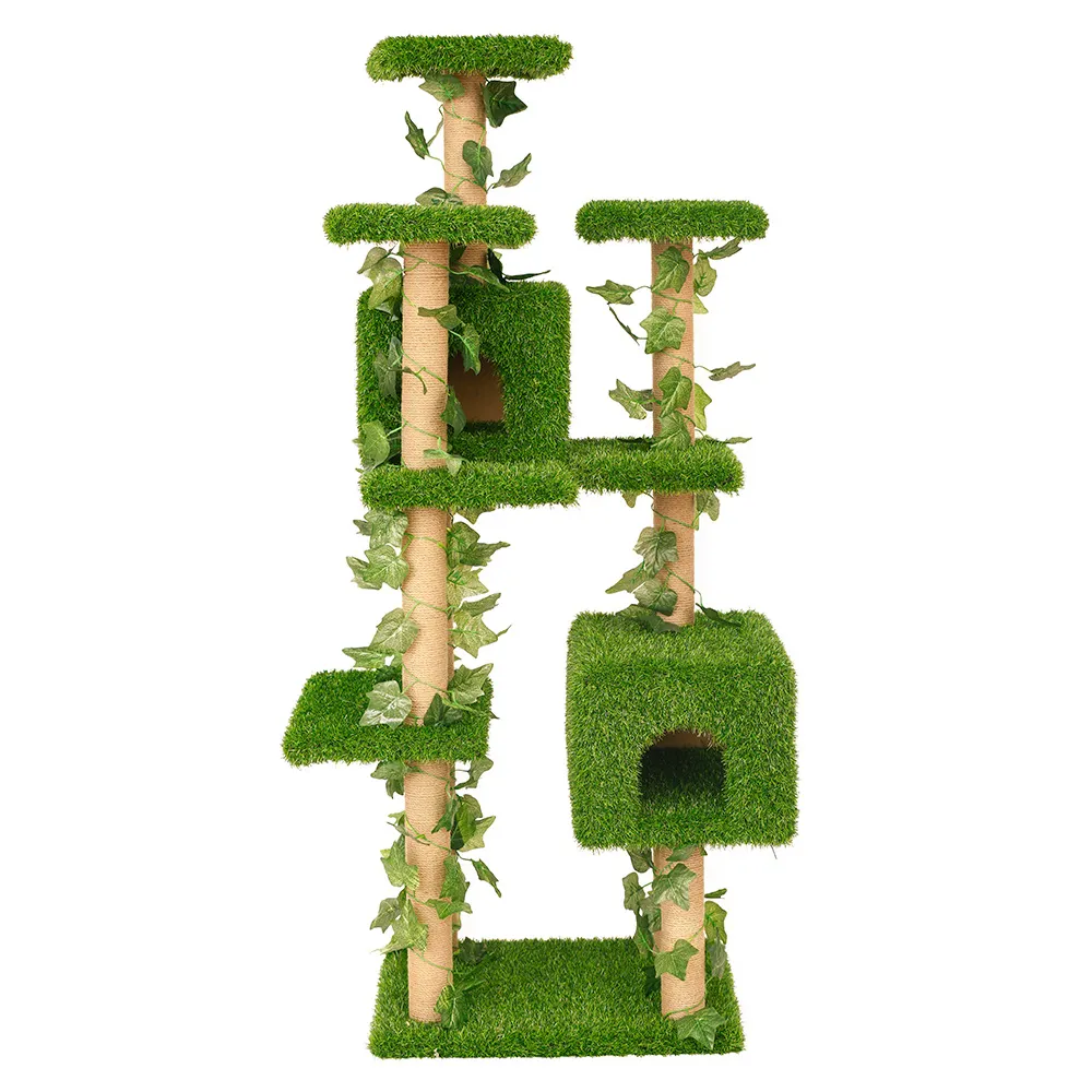 Hoopet Summer Cooling Green Multi層Pet Scratcher Toy Cat Climbing Tower Tree