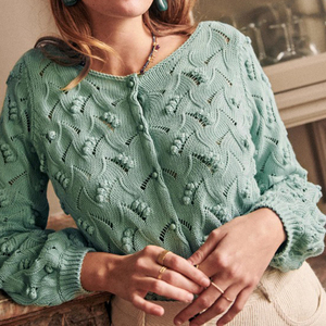 Cardigan Corto da <span class=keywords><strong>Donna</strong></span> Bianco con Maniche Lunghe Traforate all'Uncinetto, Produzione Personalizzata - Product Image 4