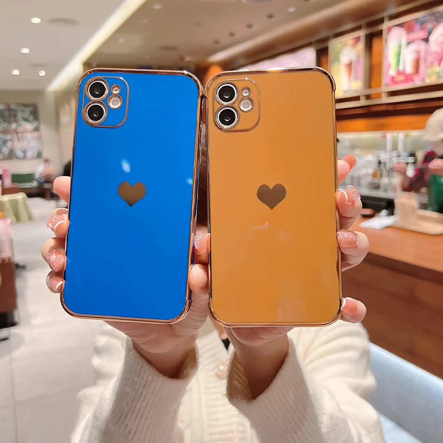LeYi Fashion Brand logo Mobile Cover Electroplating TPU Side Printing love heart Soft Phone Case for iphone 13 12 14 pro max