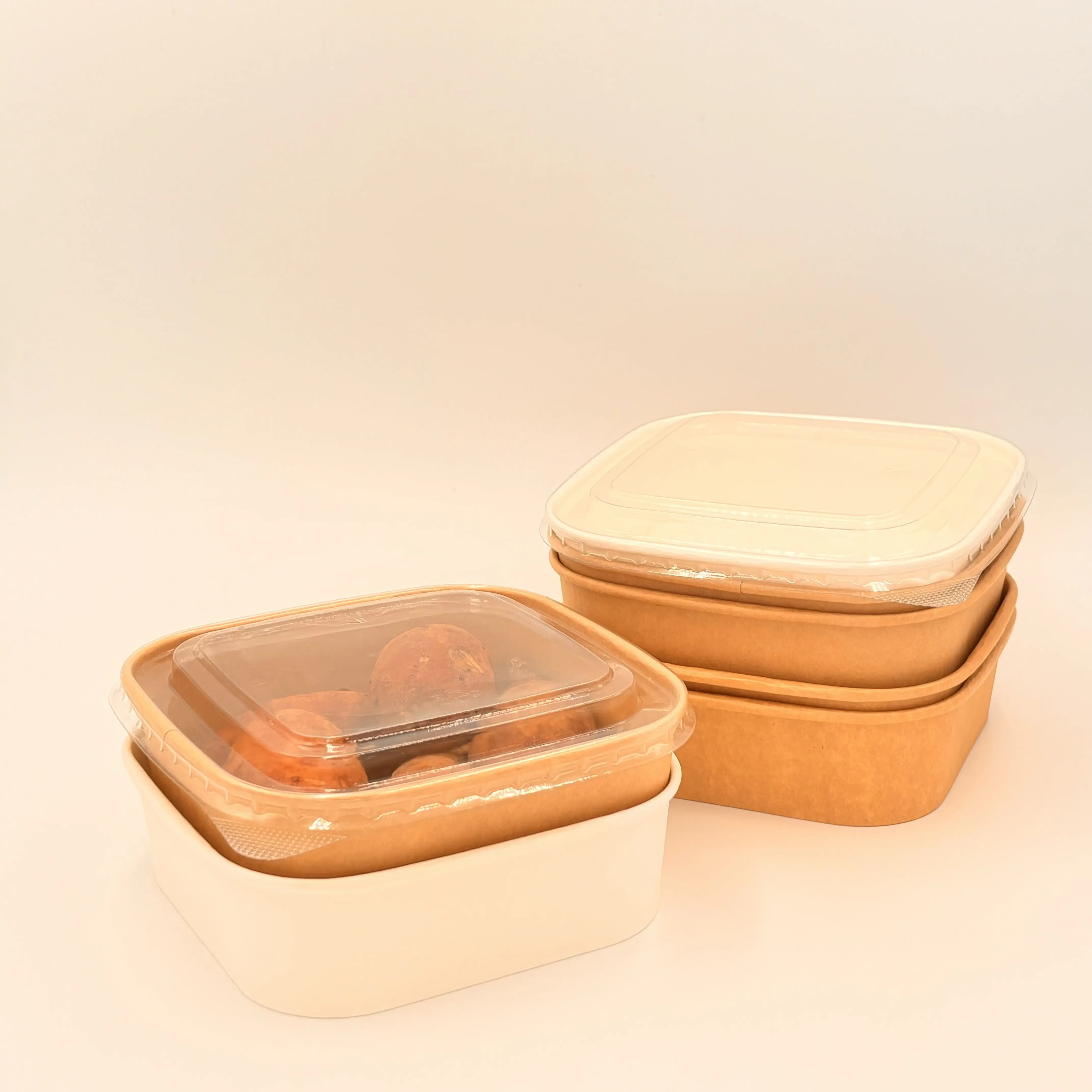 Ciotola quadrata usa e getta contenitore rettangolare in carta Kraft scatola per alimenti ispessita ciotola con coperchio