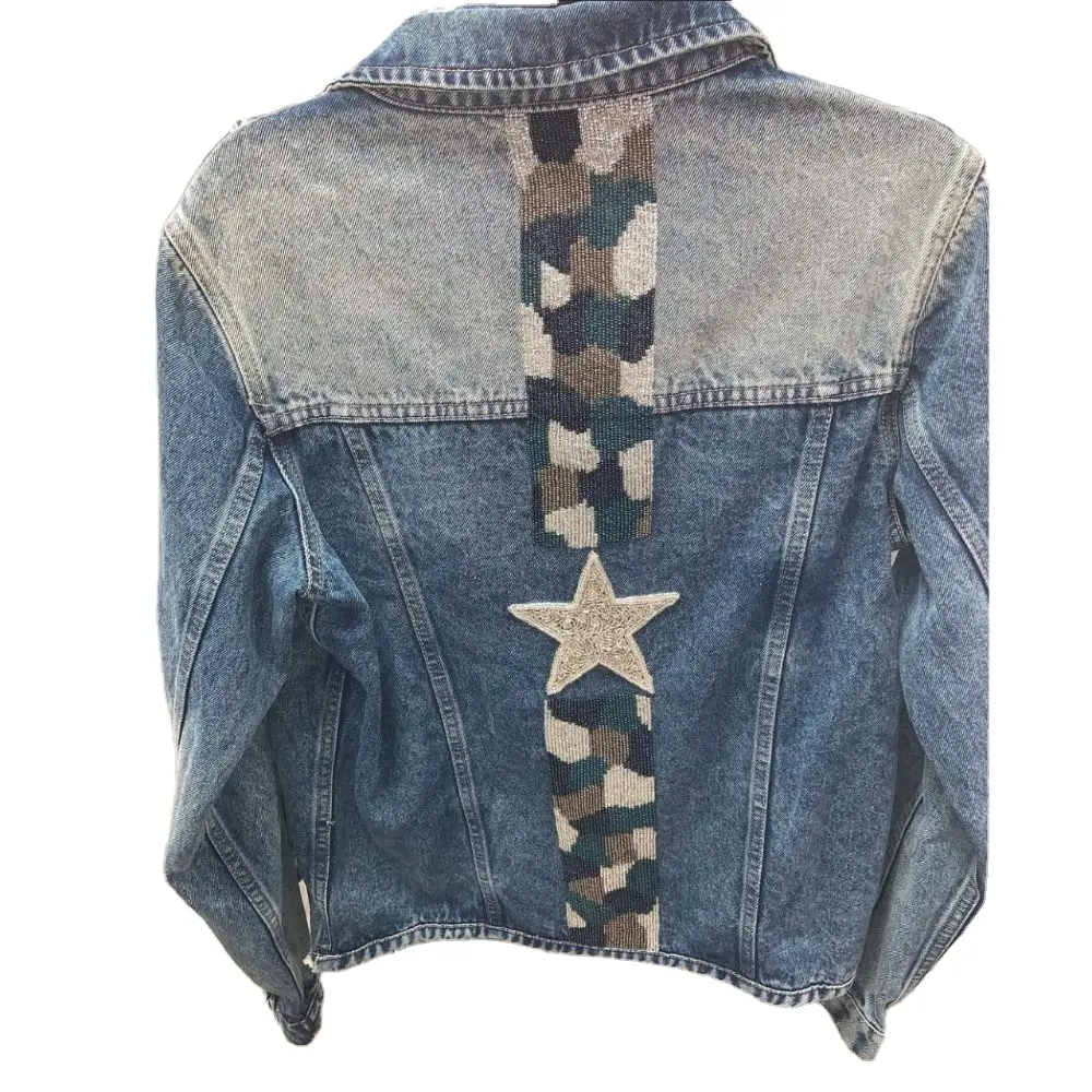 Custom High Quality Winter No Hooded Printed Denim Jacket for Mens Available in Different Sizes from India