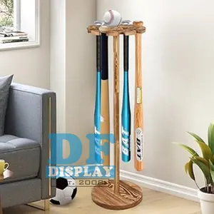 Support pour batte de baseball SP001 présentoir rond en bois massif autoportant pour terrain de balle pirogue équipement de sport support de rangement