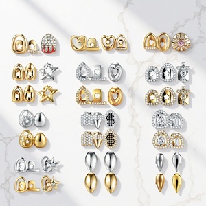 Juego de Aros Dentales Dobles con Zirconia, Diseño de Estrella, Corazón, Cruz, Gota de Agua y Llama, en Oro y Plata, para Uso Diario, Unisex, Grillz - Product Image 1