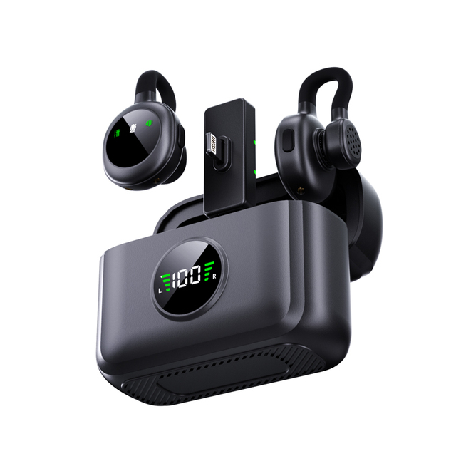 T50 Mini Lavalier Wireless Microphone with Noise-Canceling Lapel Style One-to-Two Converter for Smartphones Podcast Vlog