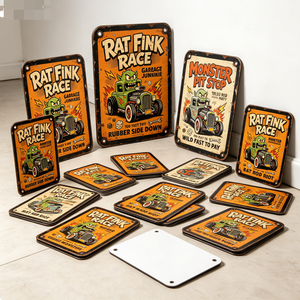 Decorazione all'ingrosso: Nuova targa in ferro divertente con stampa UV Rat Fink per parete, regali per laurea, Capodanno, anniversario, casa, garage, man cave - Product Image 1