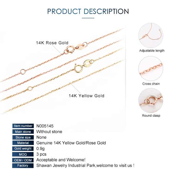 14k Yellow Gold Adjustable Cable Chain 1.1mm