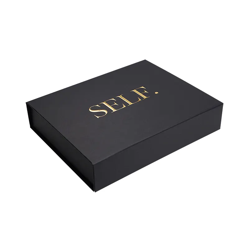 Luxury Black Book Shaped Rigid Folding Box Packaging Luxury Rigid Cardboard Foldable Gift Box For Wedding Dress Clothing Shoe