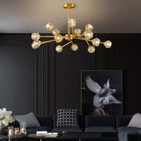 Lustre LED de luxe moderne en cristal doré lampe suspendue en acrylique télécommande pour salon salle à manger