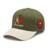 Casquettes de baseball 5 panneaux, couronne structurée, tissu sergé, visière pré-courbée, broderie 3D renard, vert olive, pour activités de plein air, camping, randonnée