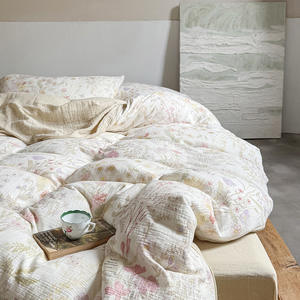 Parure de lit quatre pièces en gaze double 100 % coton de classe A, style Wabi-sabi décontracté, douce, sans produits fluorescents, housse de couette lavable en machine - Product Image 2