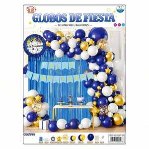 Globos decorativos en arco, azul, blanco, dorado, decoraciones de pared para fiestas de plástico, 1 unidad - Product Image 4