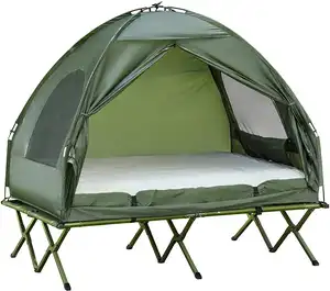 Extra Large Compact Pop Up Portable Folding Outdoor Elevated All in One Camping Cot Tent Combo Set