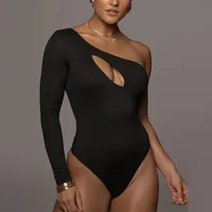 2024 New Fashion High Quality Cut out One Shoulder Bodysuits Custom Sexy Club Wear One Piece Tops Women Bodysuit