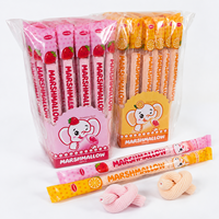 Gedraaide marshmallowstokjes met fruitvulling, aardbei & sinaasappel smaak, individueel verpakt