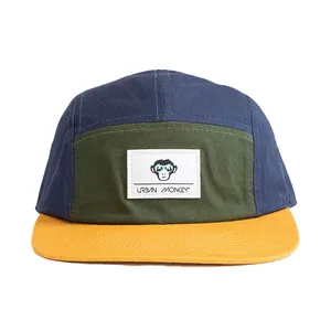 Benutzer definierte Baumwolle laufen Stickerei Patch Logo 5 Panel Camp Caps grüne Hüte