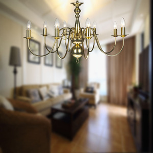 Lustre Rétro Vintage 8 Lumières en Laiton Poli, Suspension Bougie, Luminaire de Plafond avec Chaîne Dorée NS-120222 - Product Image 3