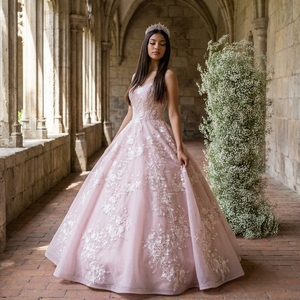 Vestido de fiesta de tul rosa claro línea A Lsany235, vestidos de quinceañera abullonados, vestido de noche Jancember - Product Image 1