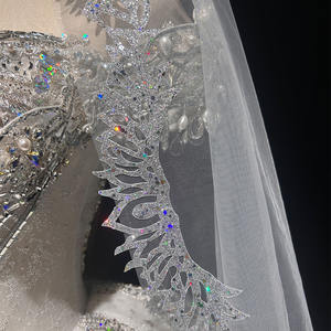 Pour Jancember robe de mariée luxueuse pour femmes LSMX189 chapelle moderne manches courtes dentelle perlée cristal Applique décorée longue - Product Image 6