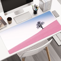Tapis de souris de jeu rose sur mesure, grand format, base en caoutchouc naturel imperméable, impression par sublimation, bords cousus, pour usage au bureau