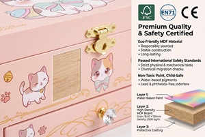 Portagioie Musicale per Bambine a Forma di Gatto da 7 Pollici, con Ballerina Rotante, Specchio e Cassetto, Rosa - Product Image 4