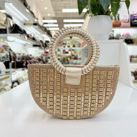 Sac de soirée demi-lune de luxe pour femme, collection 2026, de marque, de créateur, avec poignée tressée, orné de grands diamants et de cristaux brillants, sac à bandoulière