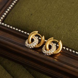 Pendientes Colgantes Desmontables de Acero Inoxidable con Baño de Oro de 18K, Estilo Retro Francés, Inspiración Europea y Americana, con Diamantes Completos, para Mujer, Simples - Product Image 6