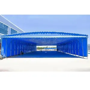 Low Price Push-pull Awning Large Rearrangement Tent PVC Flexible Mobile Manual Telescopic Sliding Shed for Warehouse Storage