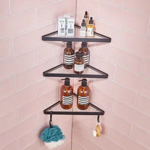 Modern Design Black Stainless Steel Corner Wall Shelves Shower Caddy Organizer Storage Holder For Glass Bathroom Accessories