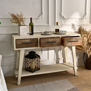 Table console en bois massif à 3 tiroirs, style rustique campagnard, design antique, durable, pour salon, salle à manger, entrée, hôtel - Product Image 3