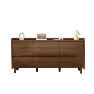 Commode en bois massif à neuf tiroirs, style mid-century moderne, armoire de rangement pour chambre à coucher, grande capacité, autoportante ou murale, pour salon - Product Image 3