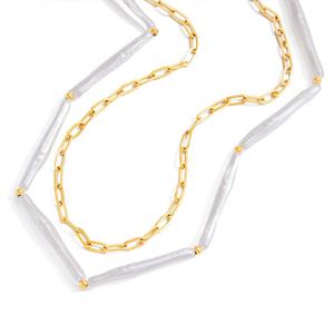 Chaîne en acier inoxydable tendance, anti-ternissement, hypoallergénique, en gros, avec perles d'imitation personnalisées, plaqué or massif 14k 18k pour femmes - Product Image 5