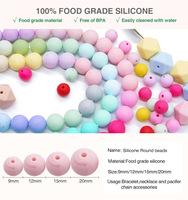 Grosir BPA gratis lembut padat kustom dicetak 12mm 15mm 19mm Focal gratis kualitas makanan gigi bulat manik-manik silikon