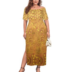 <span class=keywords><strong>Robe</strong></span> de soirée promotionnelle pour <span class=keywords><strong>femme</strong></span>, <span class=keywords><strong>grande</strong></span> <span class=keywords><strong>taille</strong></span> 7XL, à une épaule, avec fente haute, motif tribal polynésien Elei personnalisé, écologique - Product Image 1