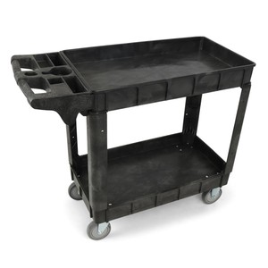Carro de herramientas de plástico PP para uso en almacén de 2 niveles, carro de servicio pesado con bandeja de estantes profundos - Product Image 1