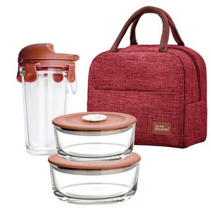 3pcs glass lunch box set student portable dinner bowl bottle kids bento lunch box set with water bottle and insulated lunch bag