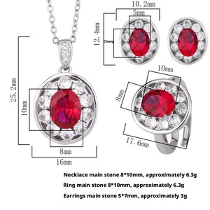 Fashion Eco-friendly Copper Oval 8*10/6*8mm Red Zircon Pendant Earrings <b>Ring</b> <b>Set</b> Premium Quality Jewelry <b>Set</b> Simple for <b>Women</b> - Product Image 3