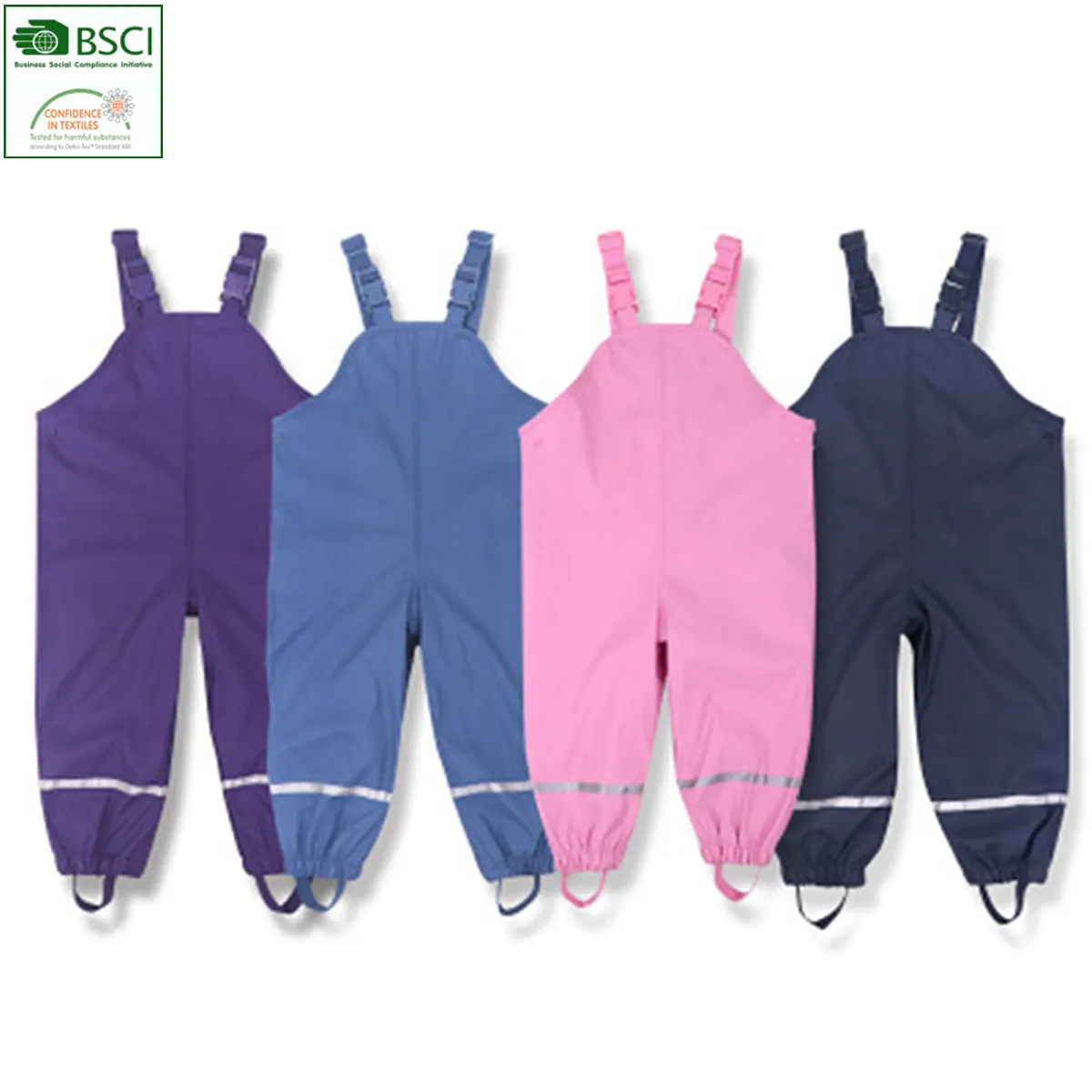 PU Waterproof Boys Overalls Fleece Warm Girls Jumpsuits Windproof Children's Rain Pants Sport Winter Kids Trousers