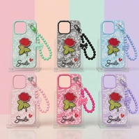 Coque de téléphone PC motif fleur diamant avec chaîne pour iPhone 18 17 16 15 14 13 12 11 et Infinix Smart20 Note60 Smart10 – Housse arrière tendance pour femme